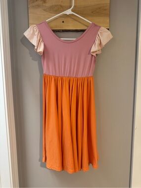 Dot Dot Smile Color-block Girls' Pink & Orange Flutter Sleeve Dress